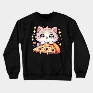 Cute kawaii with Pizza, Funny Pizza lover Crewneck Sweatshirt